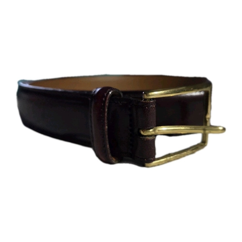 Lands End Mens Leather Belt Size 42 Brown Brass Buckle
